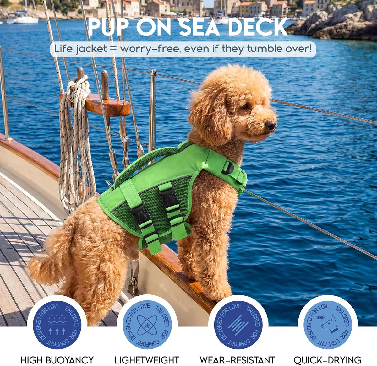 ASENKU Dog Life Jacket, High Floatation Dog Swimming Vest with Rescue Handles for Small Medium - Large / Green - image 3