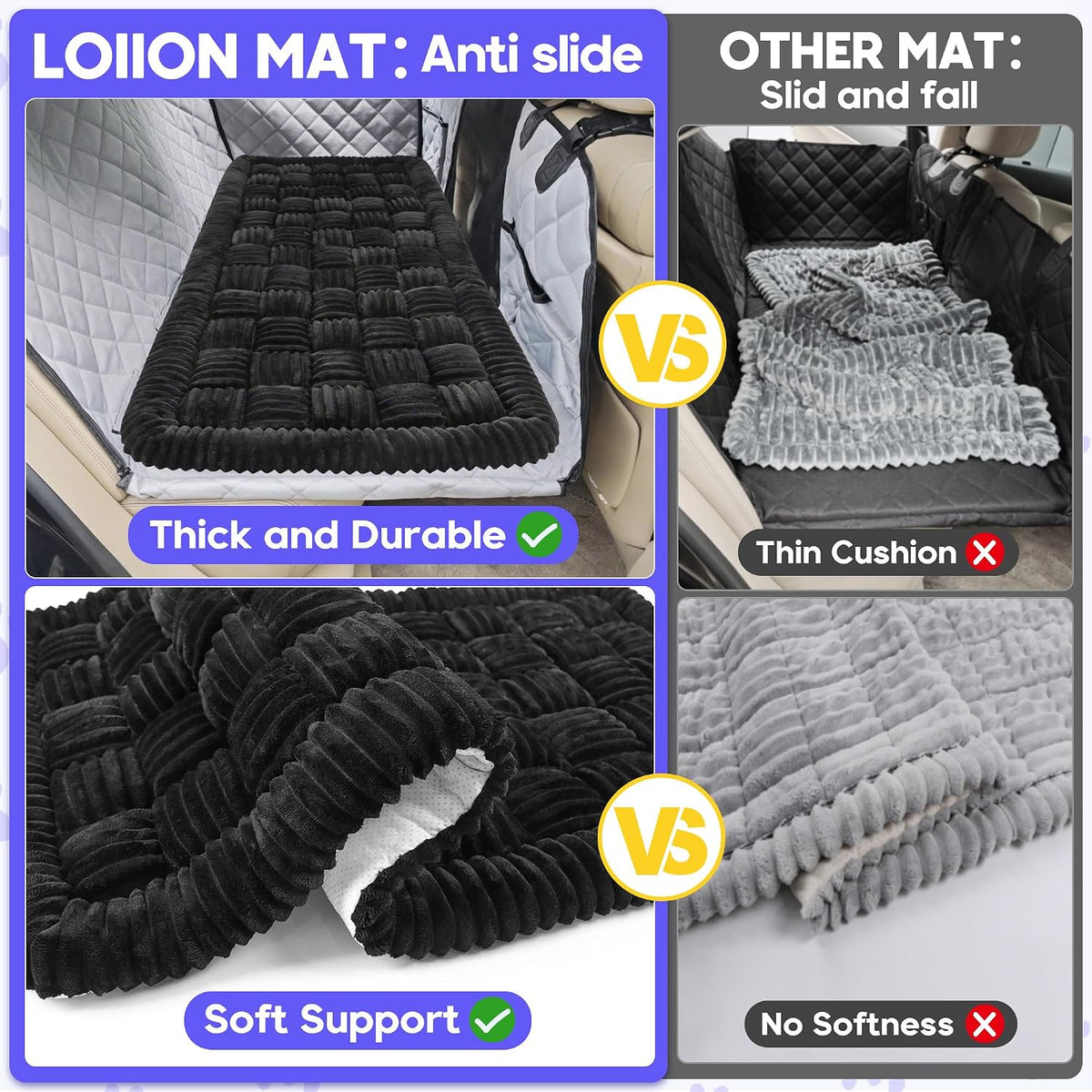 Dog Car Bed Mat Non-Slip Backseat Extender Dog Bed 50" x24.6" – Essentials for Dogs - Black / For Truck//Large SUVs（56"x28.7") - image 4
