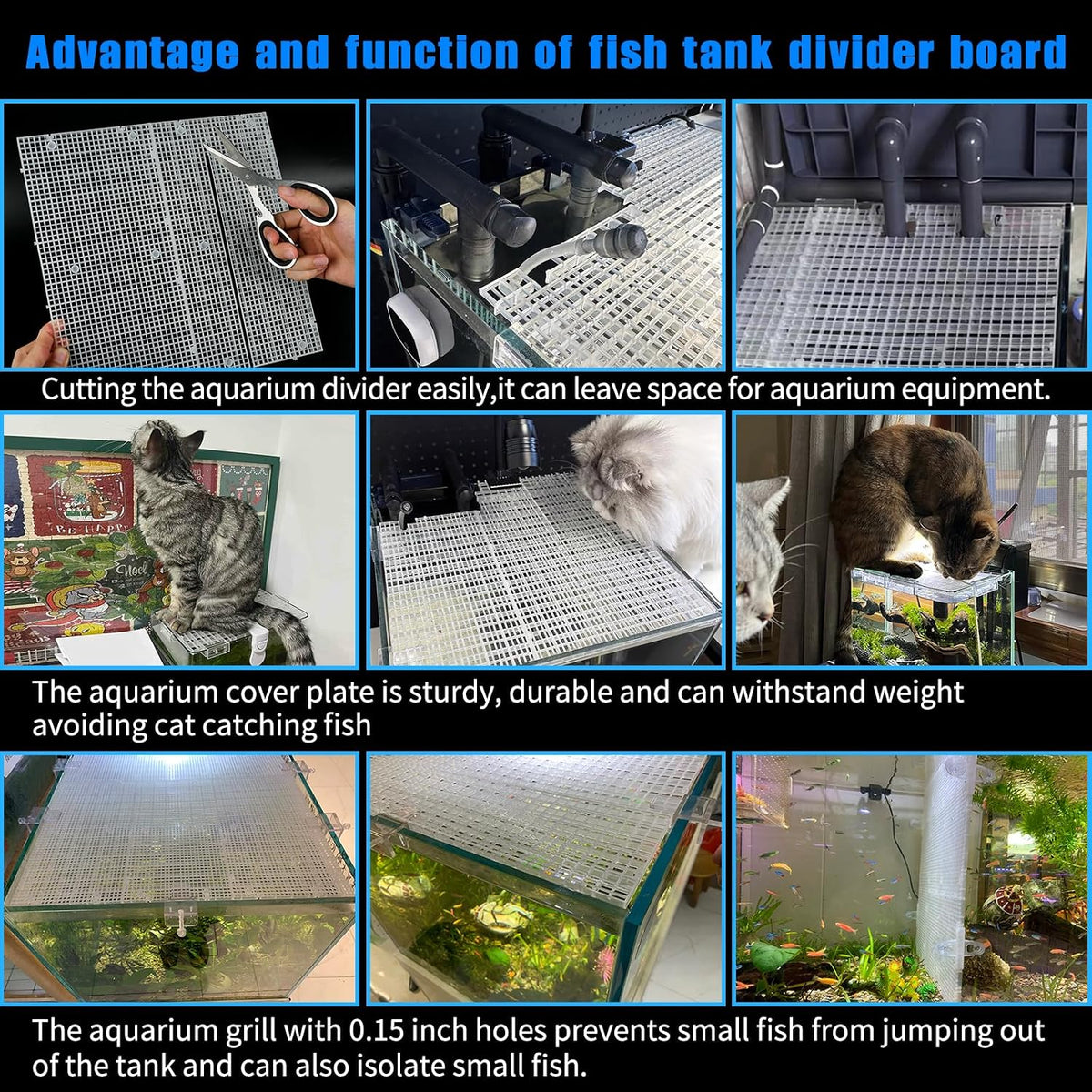 Adjustable Platic Grip Panel Aquarium Fish Tank Divider Filter Bottom - 12pcs 11.8X5.9 Inch with 0.15 Inch hole / White - image 3