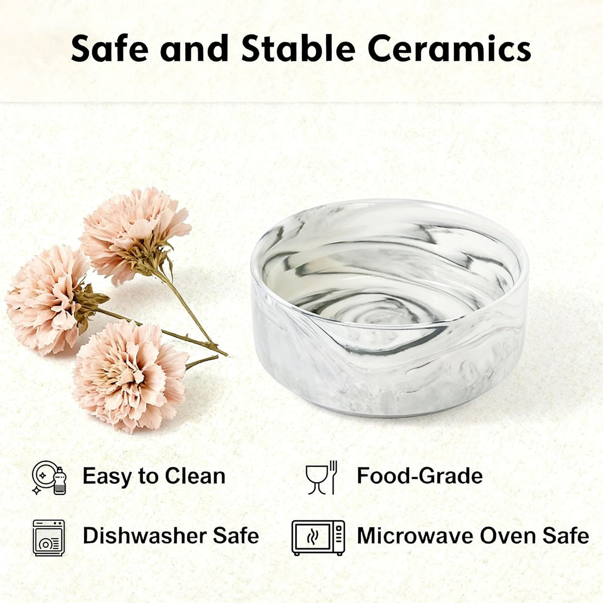 Elevated/Raised Ceramic Dog Bowl with Bamboo Stand，6 Inch 3.6 Cups - Marble Gray / Large - image 4