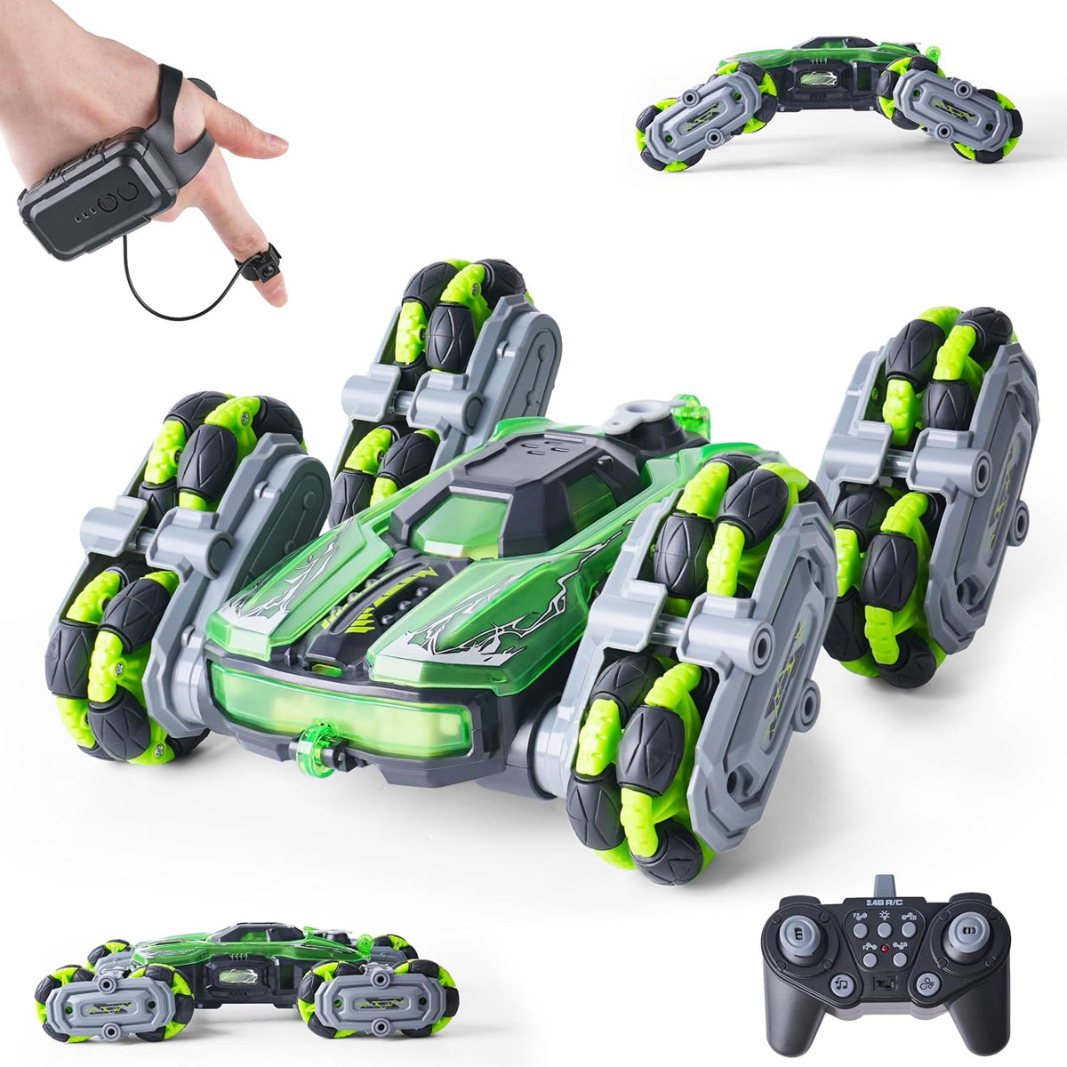 NEXBOX Cool 8 Wheels Hand Controlled rc Stunt Car Toys - Green