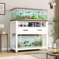 40-49 Gallon Fish Tank Stand with Two Storage Drawers, Heavy Duty Aquarium Stand with Waterproof Mat, Sturdy Metal Frame, 800 LBS Capacity Storage Cabinet, White