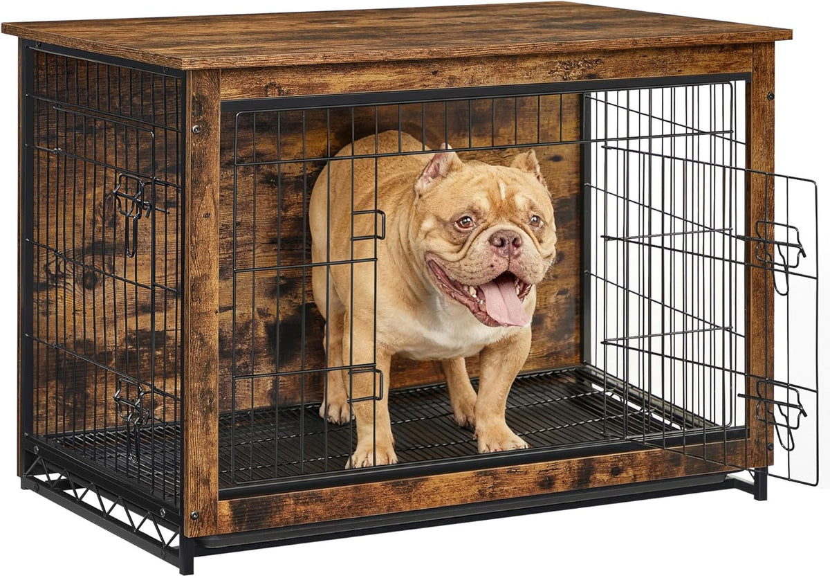 Feandrea 27.2" Dog Crate Furniture - Rustic Brown / 38.6"L x 25.6"W x 26.8"H