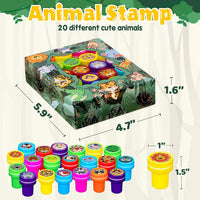 DMIGHT 20 piece self-inking safari animal stamps for kids in bright colors - view 2