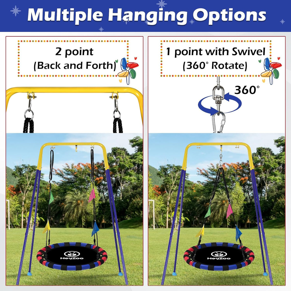 HeyZoo black 40 inch saucer swing with 360 degree swivel for backyard - view 13