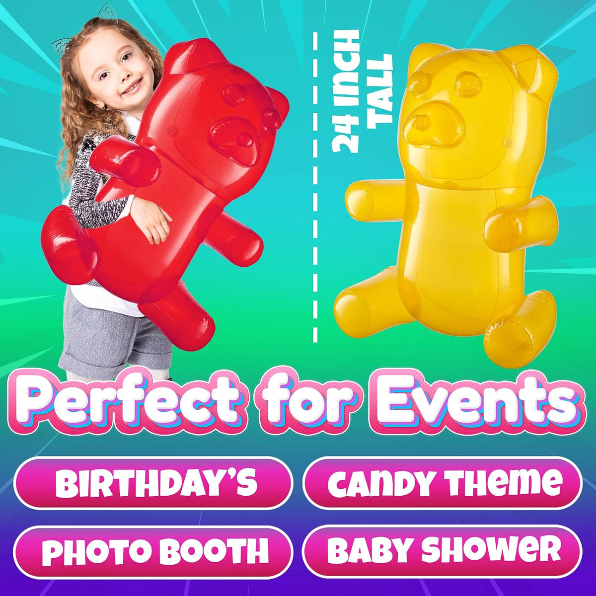 Bedwina inflatable gummy bears, six 24 inch transparent vinyl bears in bright candy colors - view 4