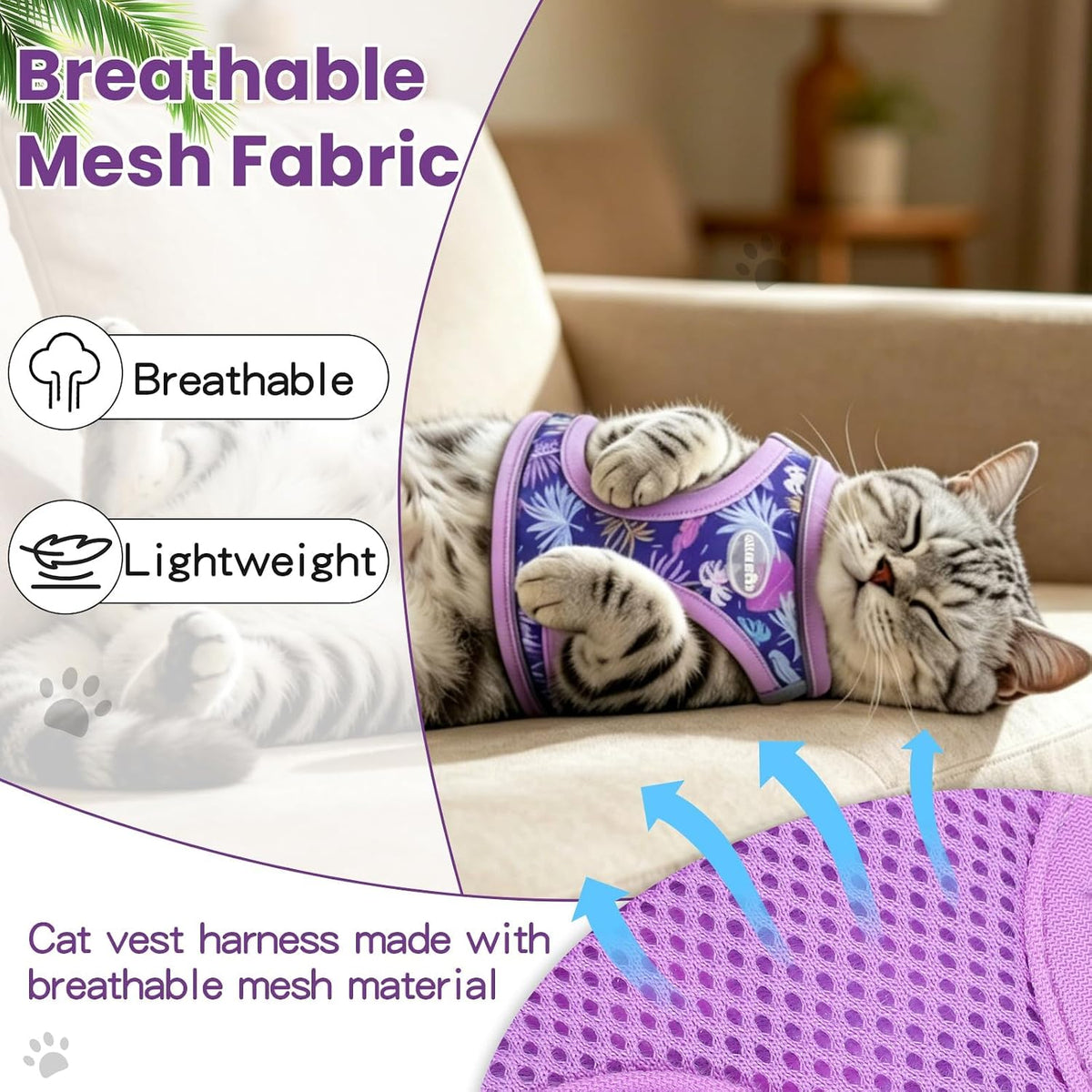 Cat Harness and Leash Set, Escape Proof Soft Vest Walk Pink XS – Essentials for Cats - Purple / Small - image 4