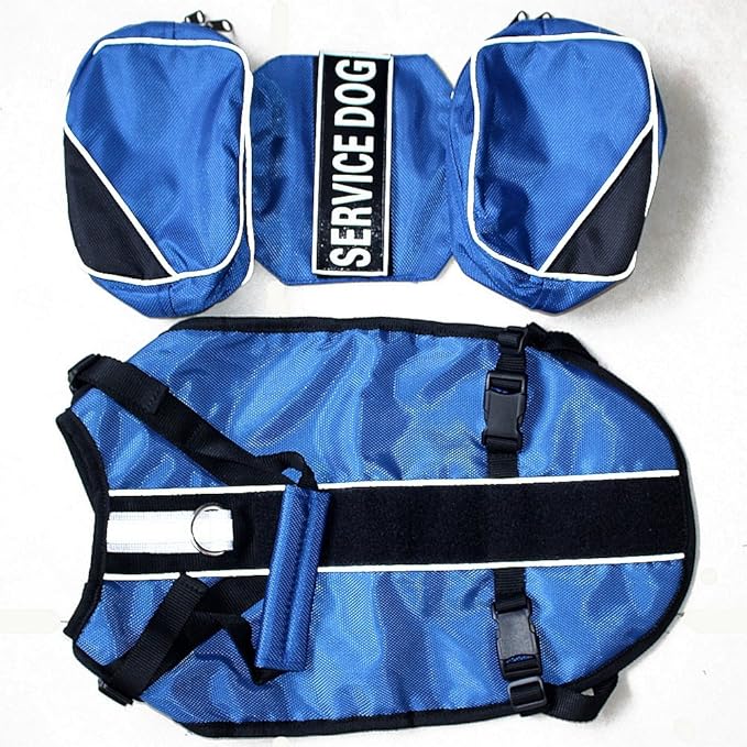 Serijoars Dog Vest Harnesses with Saddlebag Backpack for Camping & Travel - Reflective Hound Hiking Backpack Saddle Bag - Lightweight Vest Harness for Medium & Large Dogs (Blue, L)