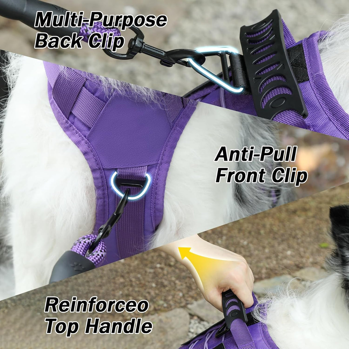 No Pull Tactical Dog Harness Medium Sized Dog, Service Dog Vest - Large(Chest:27.5-44.9",Neck:18.9-26.8") / Purple - image 4