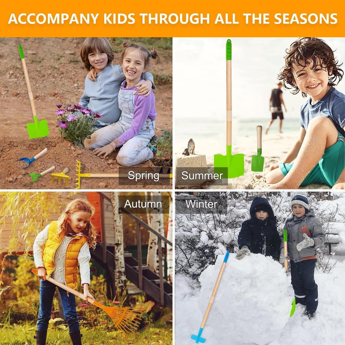 POMIKU 8 piece kids gardening tools set with rake, shovel, spade, hoe and broom - view 8
