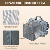 Expandable Large Cat Carrier Backpack, Supports up to – Essentials for Dogs - 16.5"L x 10.2"W x 15.8"H / Light Grey - image 3