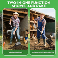 2-in-1 Chicken Poop Scooper & Rake - Adjustable Chicken Coop Scoop with Handle（39、53、67 in），Stainless Steel Shovel Head- Litter Scooper Sand & Sifting Shovel for Chicken Coops