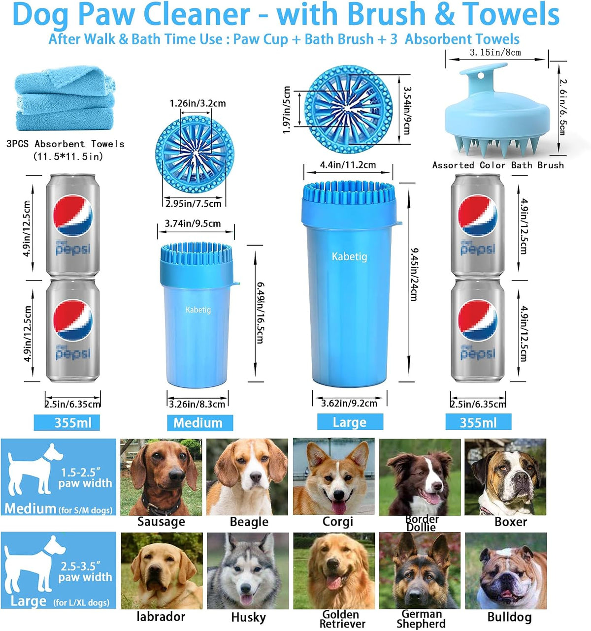 Dog Paw Cleaner Cup with Detachable Top Brush for Large & XL Dogs – Essentials for Dogs - Large(3Towels&Brush) / Blue - image 4
