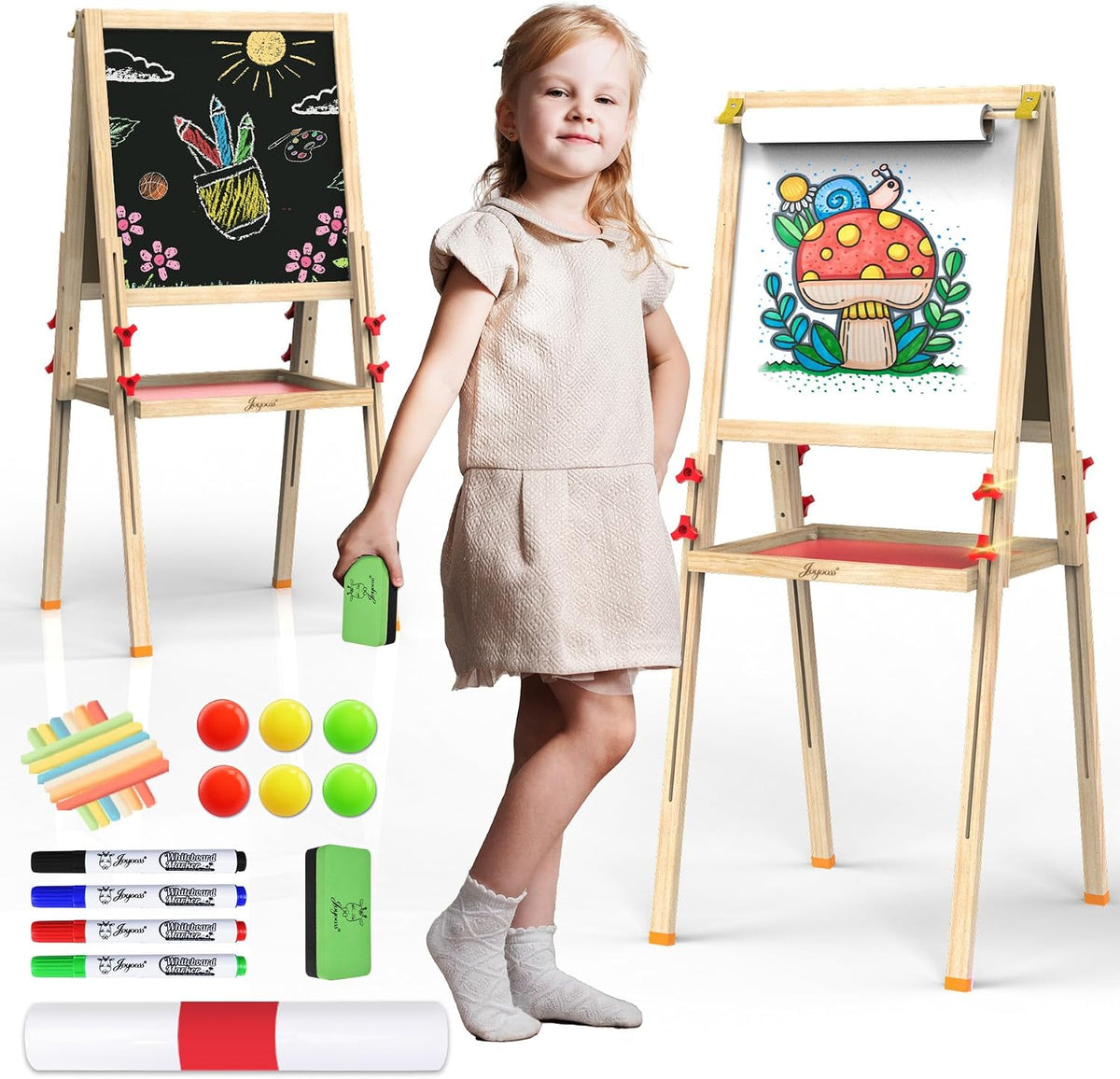 JOYOOSS Easel for Kids Art Easel Toddlers Easels With Paper Roll – Fun for Kids & Family - Red