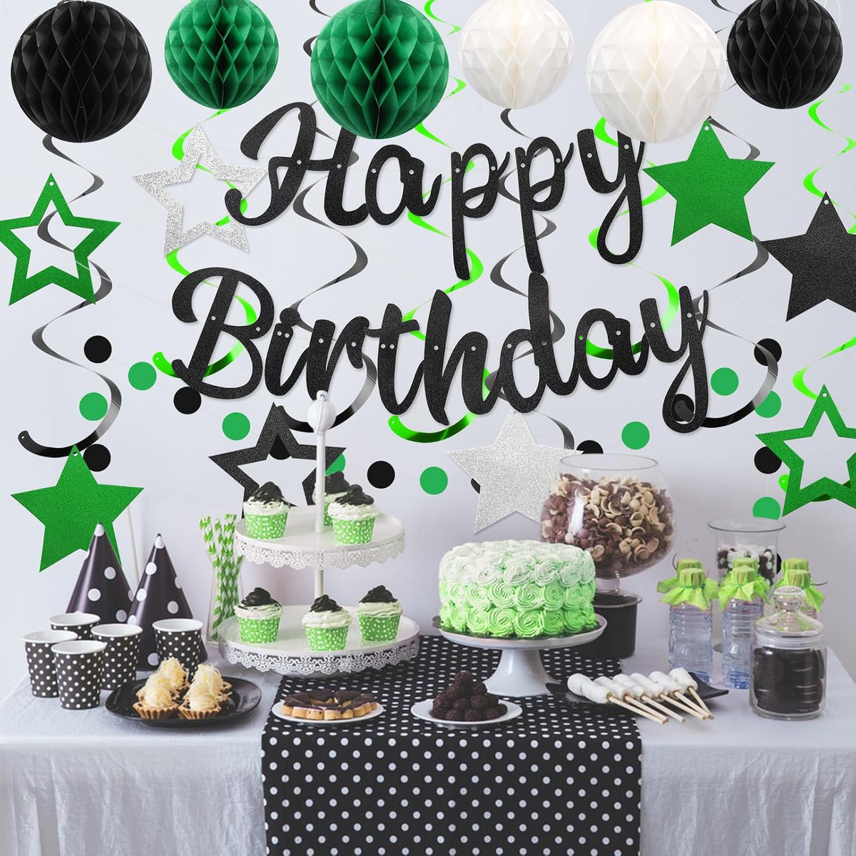 YEOCU Birthday Decorations - Green and Black / Star - image 3