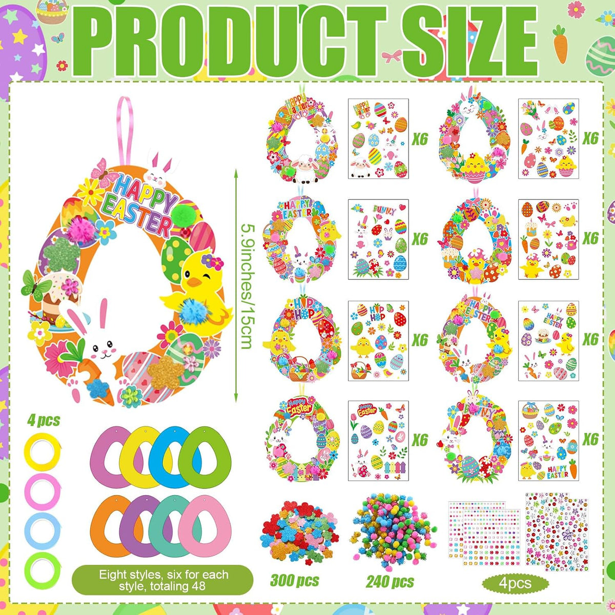 Hollowfly Thanksgiving paper wreath craft kits with gem stickers, ribbons and wool balls - view 30