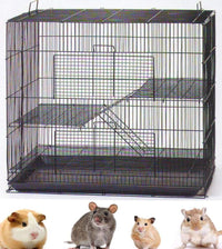 3-Levels Portable Rat Sugar Glider Mouse Small Animal Critter Metal - Black / 3/8-Inch Bar Spacing
