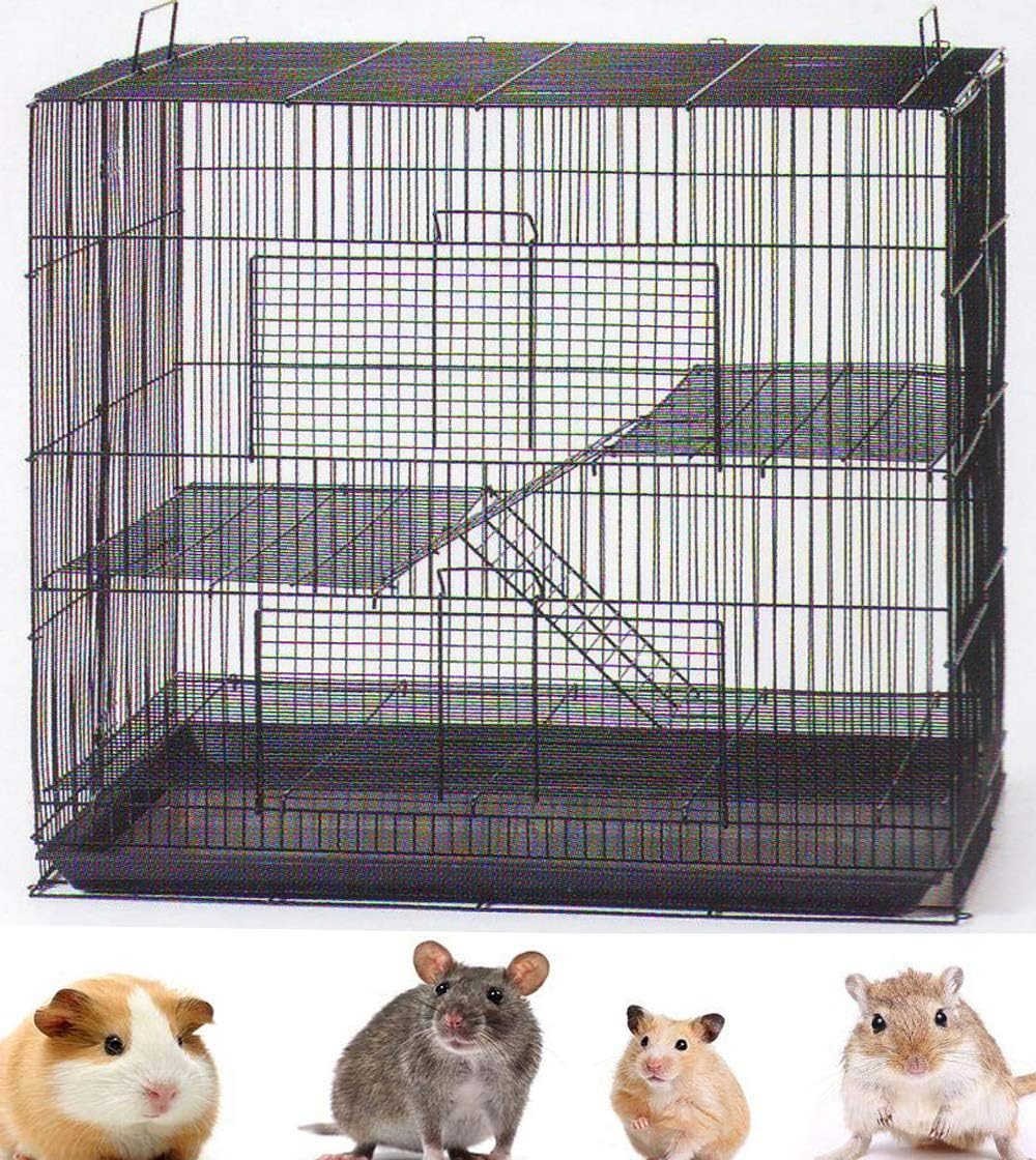 3-Levels Portable Rat Sugar Glider Mouse Small Animal Critter Metal - Black / 3/8-Inch Bar Spacing