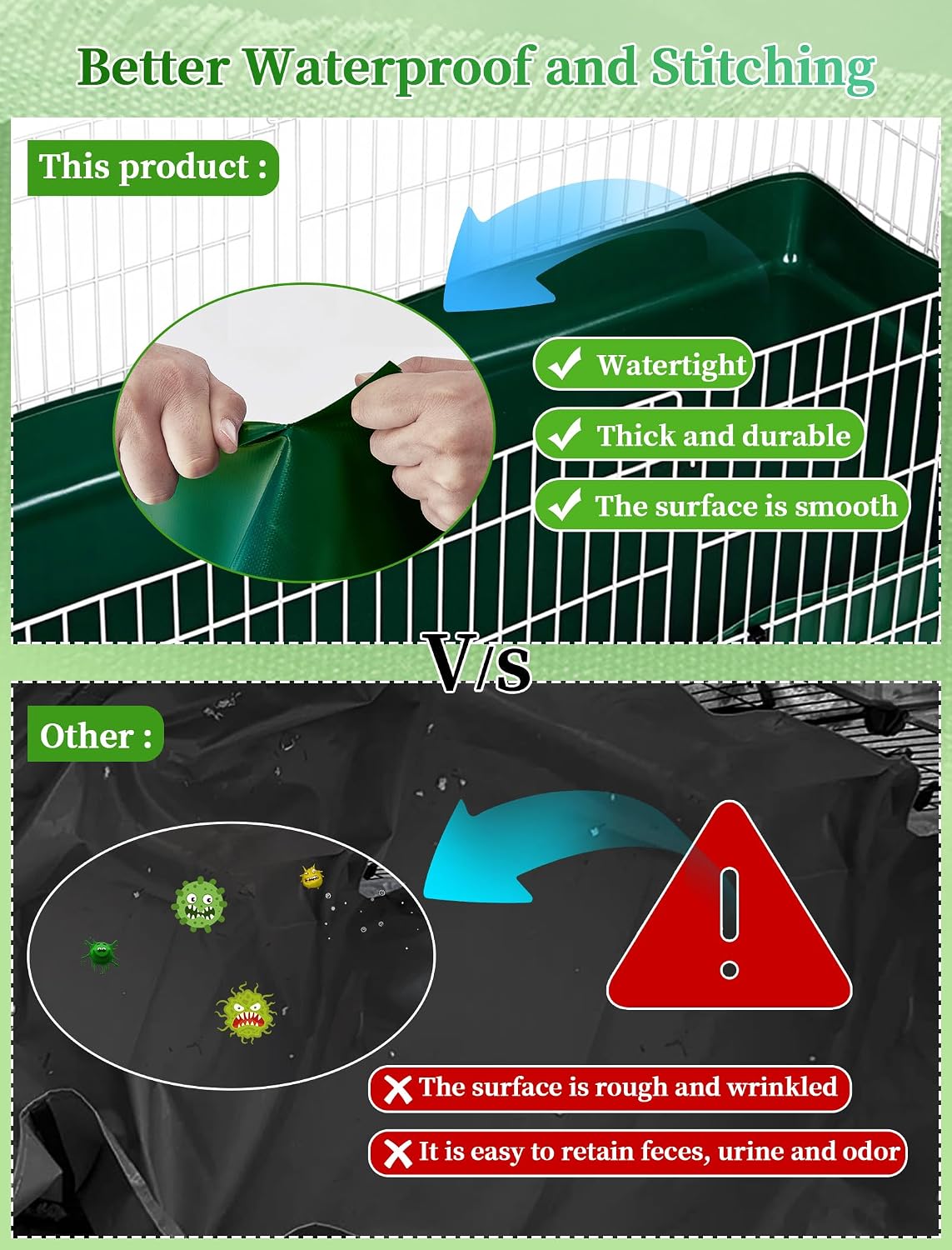 Guinea Pig Litter Box, Hay Holder, Cage Liner - 28"x13"x11.8" / Green - image 3