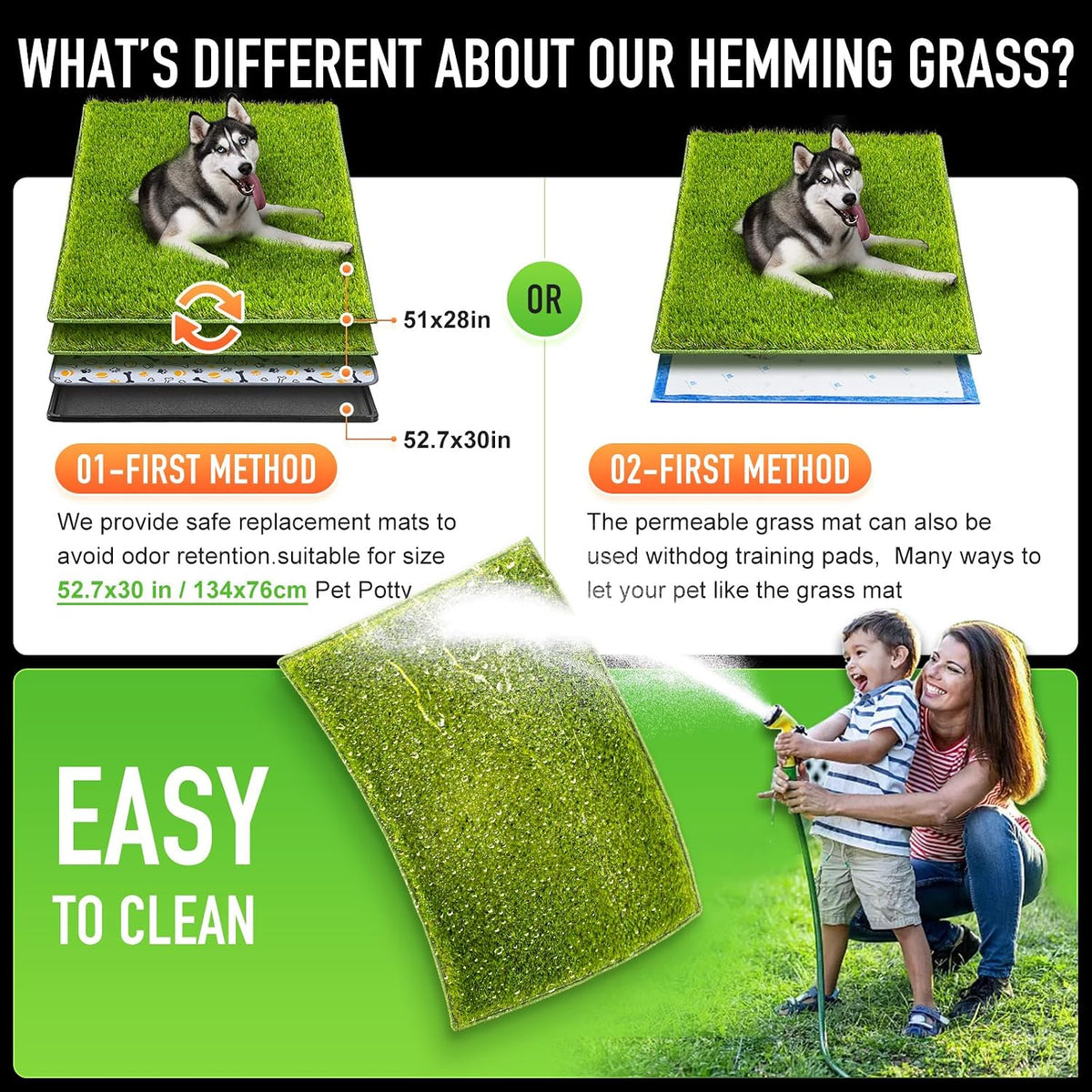 Hompet Dog Grass Pad with Tray Large, 35"x22.5" - Green / 51 x 28" - image 2
