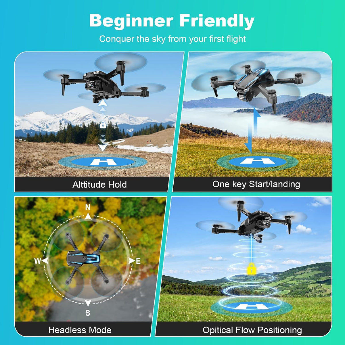 Drone with 1080P Camera, Foldable Remote Control Quadcopter for Adults Beginners, Mini Drone - Black Blue - image 3