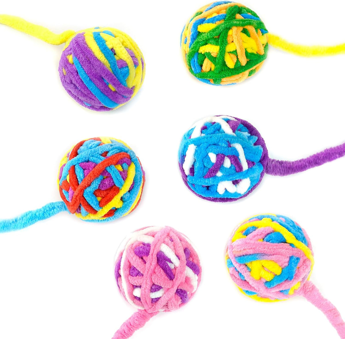 CHIWAVA 6PCS 20" Woolen Yarn Cat Toys Ball with Bell 2" Large Indoor - image 2