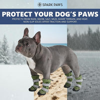 Spark Paws Dog Shoes, Waterproof Dog Boots for Medium to Large Dogs, Non Slip, Breathable Dog Booties and Paw Protectors - 4PCS Doggie Hiking Boots with Reflective Straps - Green, Size 3
