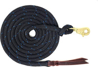Premium 1/2" Samson Eq Braid Yacht Natural Horse Training Lead Rope with Brass Trigger Bull Snap (12ft Black with Blue)