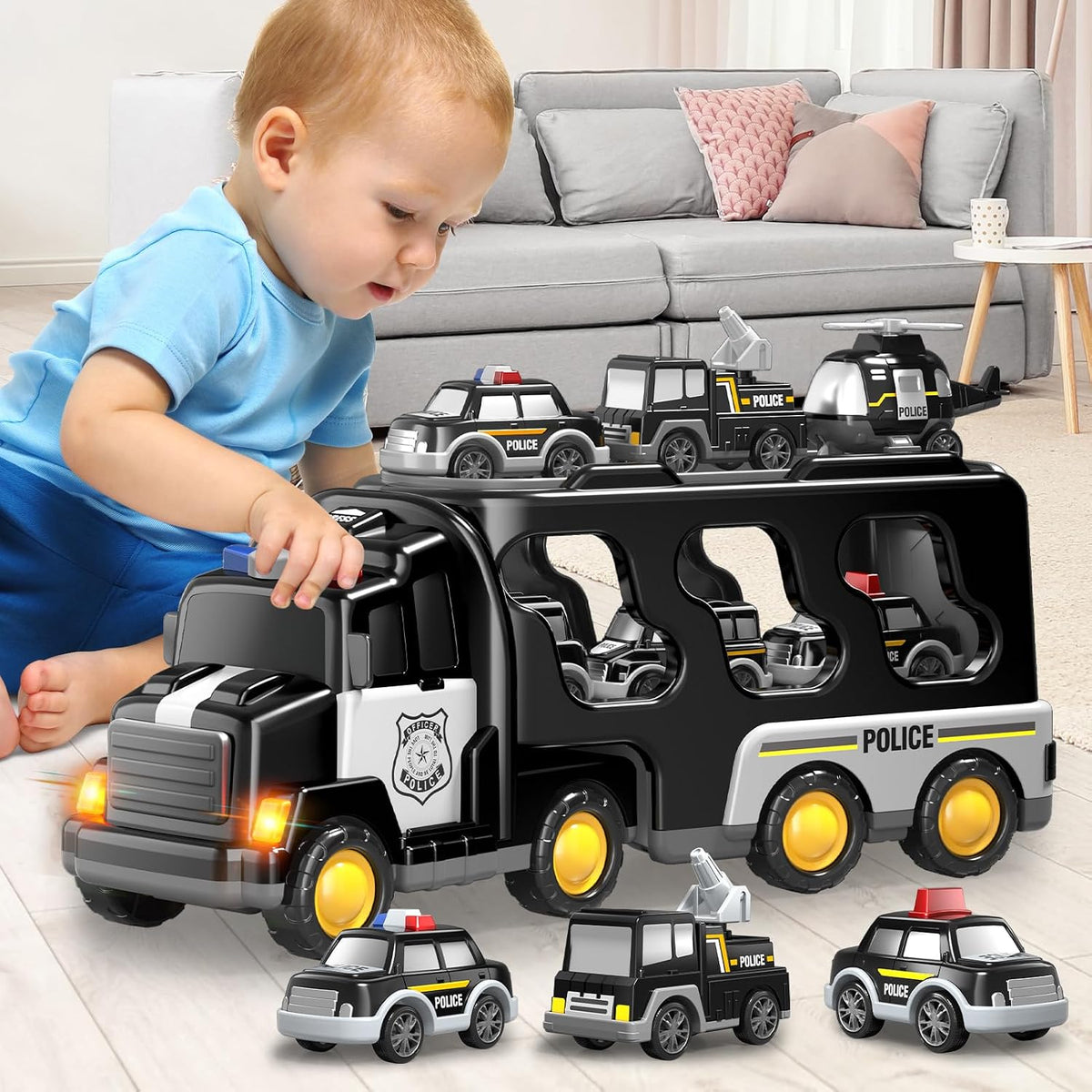 Beby Buty 5 in 1 construction truck toys with transport carrier, crane, mixer, bulldozer, excavator - view 10