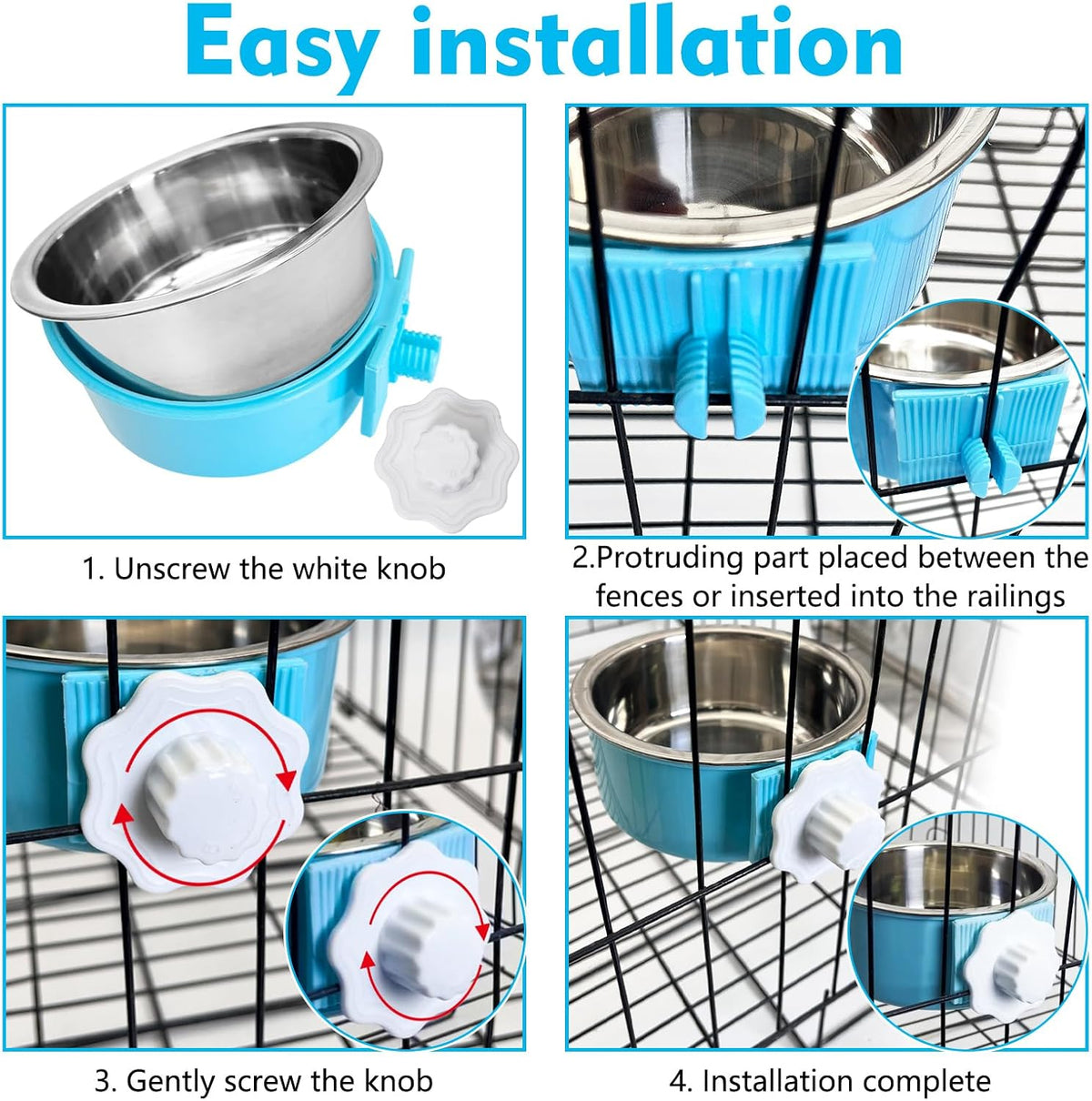 2PCS Stainless Steel Dog Bowls Set Removable Puppy Food and Water - 2 PCS / Size: M (Blue, Pink) - image 4