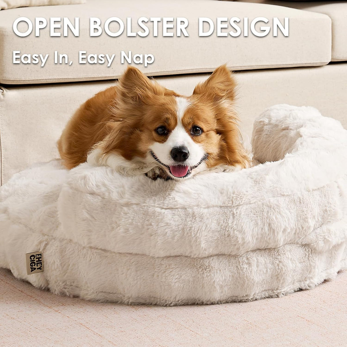EHEYCIGA Soft Cat Couch Bed for Indoor Cats - 36"L x 36"W x 9"Th / Cream - image 3