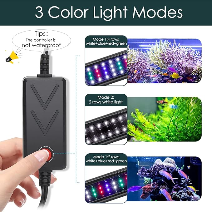 AQQA Aquarium Light,Full Spectrum LED Fish Tank Lights,12"-54" Adjustable Multi-Color White Blue Red Green LEDs with Extendable Brackets,14W-31W for Freshwater Plants (17W (18"-24"))