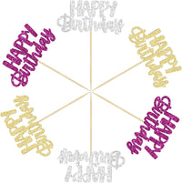 Gyufise 24Pcs Happy Birthday Cupcake Toppers Gold Glitter Celebrating - Purple Gold Silver - image 3