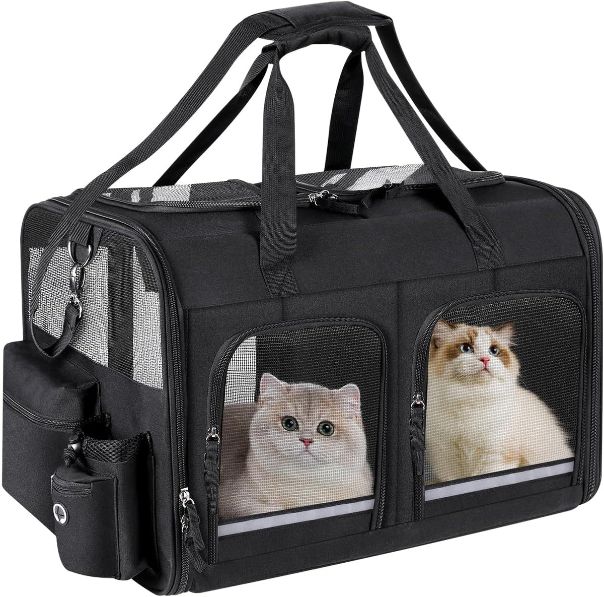 Cat Carrier for 2 Cats,Double Cat and Dual Dog Carrier Cabin for Two Pets – Essentials for Cats - Black with 2 Pocket