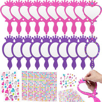 Geetery unbreakable kids mirror craft kit, 20 heart and oval foam princess mirrors in pink, blue and - view 5
