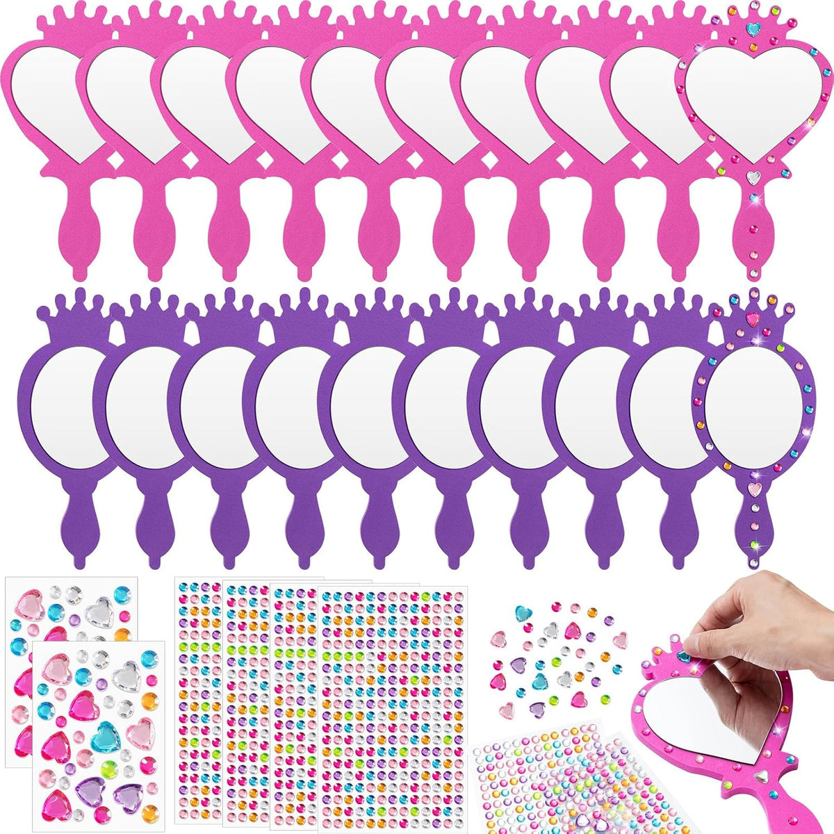 Geetery unbreakable kids mirror craft kit, 20 heart and oval foam princess mirrors in pink, blue and - view 5