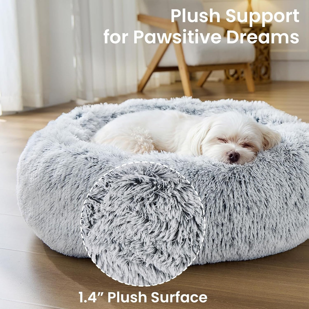 JOLLYVOGUE Small Dog Bed, Calming Dog Beds for Small Dogs & Indoor Cats - 20 Inches Donut Washable - 01 - Smoke Grey / 20.0"L x 20.0"W x 6.0"Th - image 4