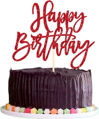 ZHUOWEISM 1 PCS Gold Happy Birthday & Anniversary Cake Topper – Fun for Kids & Family - Red