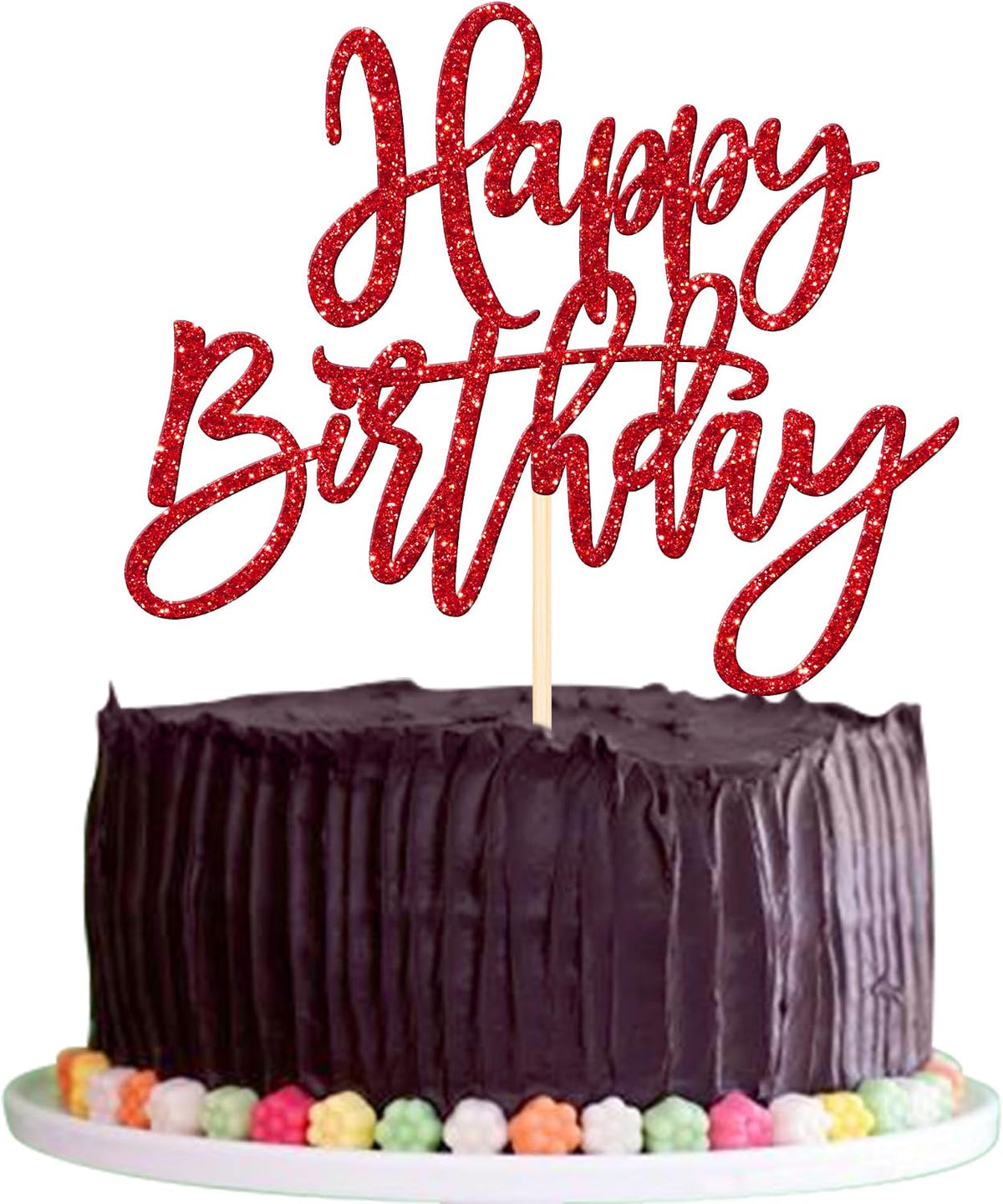 ZHUOWEISM 1 PCS Gold Happy Birthday & Anniversary Cake Topper – Fun for Kids & Family - Red