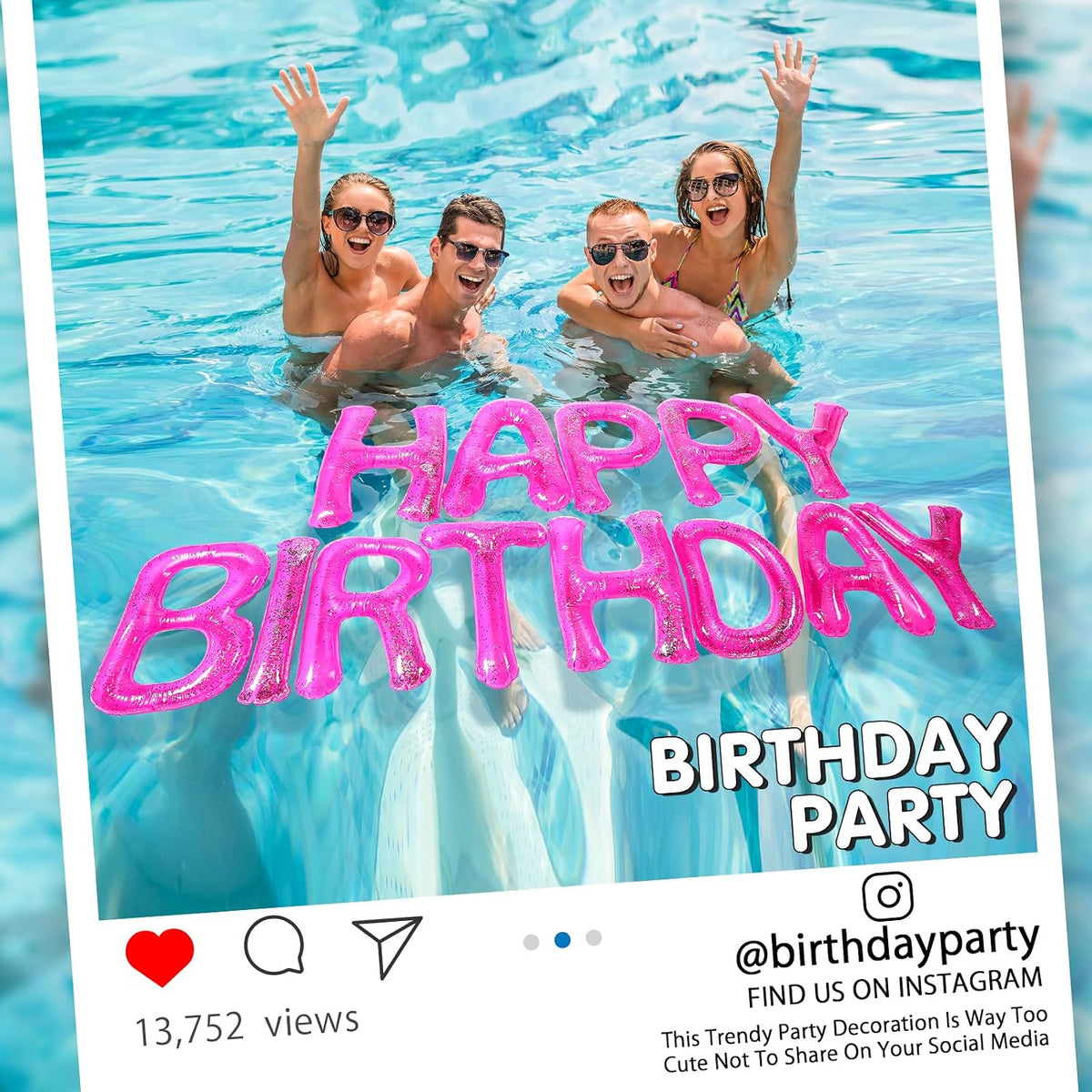 Shappy Happy Birthday Pool Floats Balloon – Fun for Kids & Family - Hot Pink / 20'' / Sequins - image 3