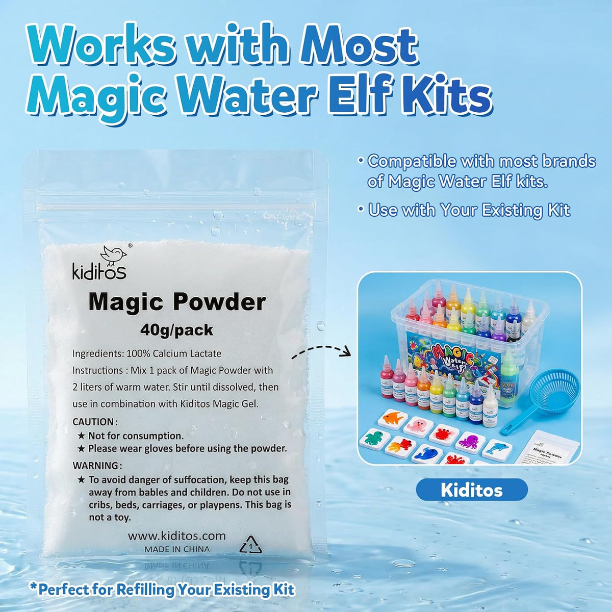 Kiditos Magic Water Elf Powder Refill, Calcium Lactate Powder - image 2