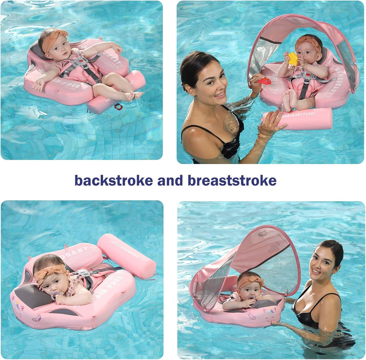 Mambobaby Float with Canopy Size Improved Non Inflatable Infant Baby - Unicorn Pink - image 2