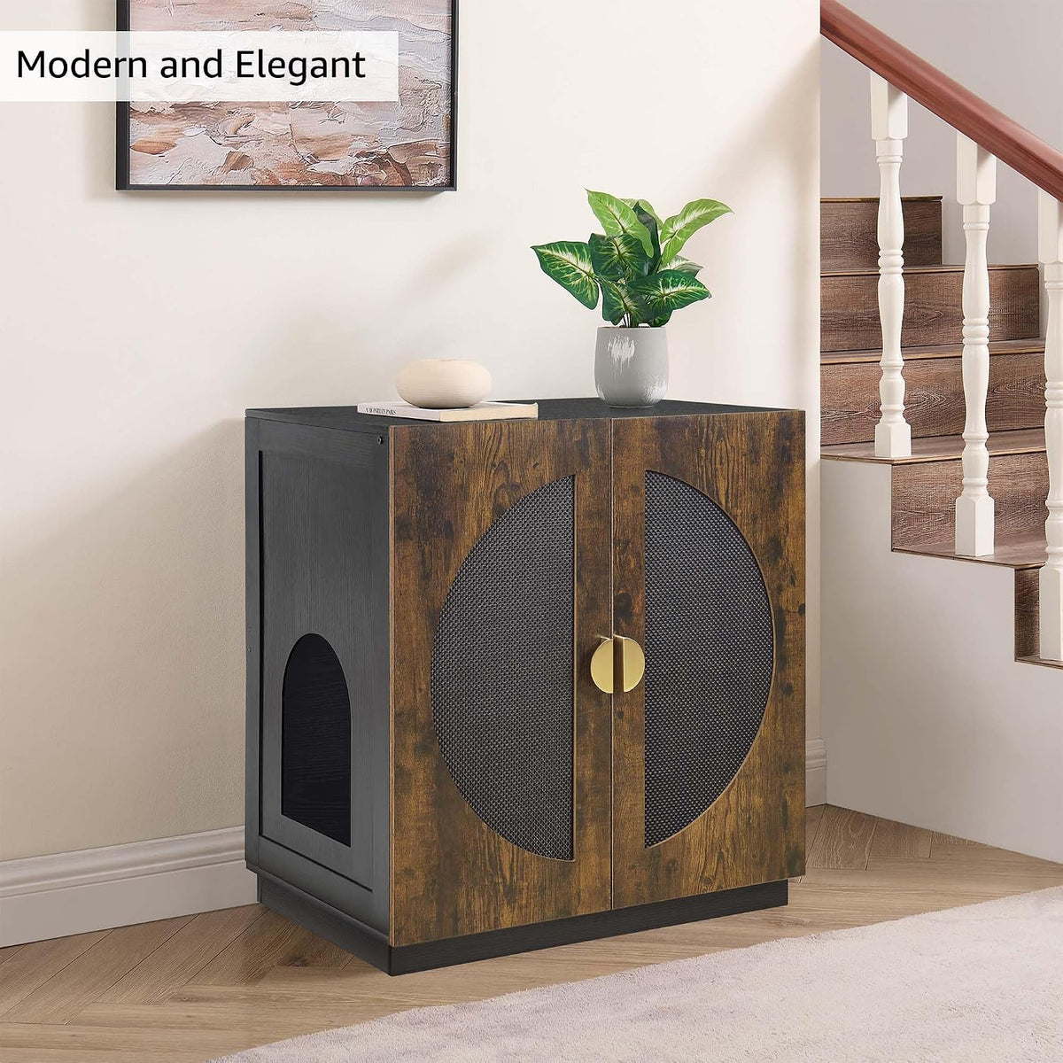 unipaws Cat Litter Box Enclosure Furniture - Rustic and Black / Extra Tall - image 3