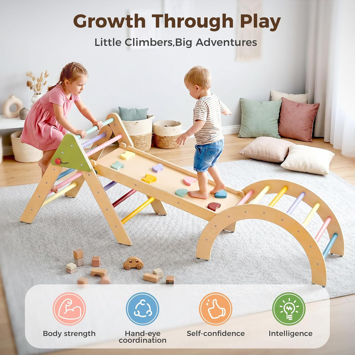 LOL-FUN Foldable Pikler Triangle Climbing Toy with Slide for Toddlers - image 2