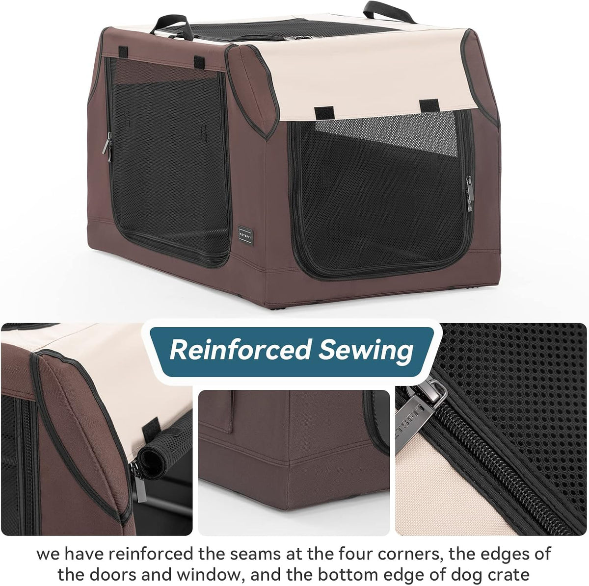 PETSFIT Dog Travel Crate, Soft Sided Dog Crate, Easy to Set Up - 36.0"L x 24.0"W x 23.0"H / Brown - image 4