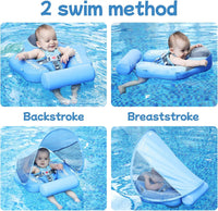 Mambobaby Float with Canopy UPF 50+ and Tail Non-Inflatable Baby Pool - blue cloth - image 3