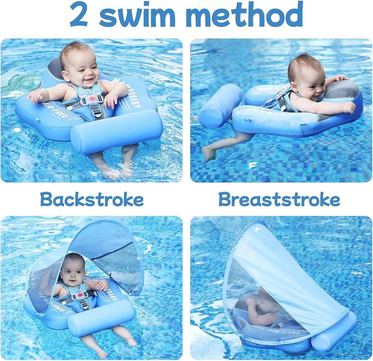 Mambobaby Float with Canopy UPF 50+ and Tail Non-Inflatable Baby Pool - blue cloth - image 3