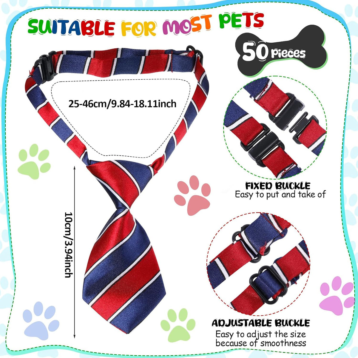 Sadnyy 50 Pcs Dog Ties Adjustable Neck Ties for Dog - Elegant and Solid Color - image 2