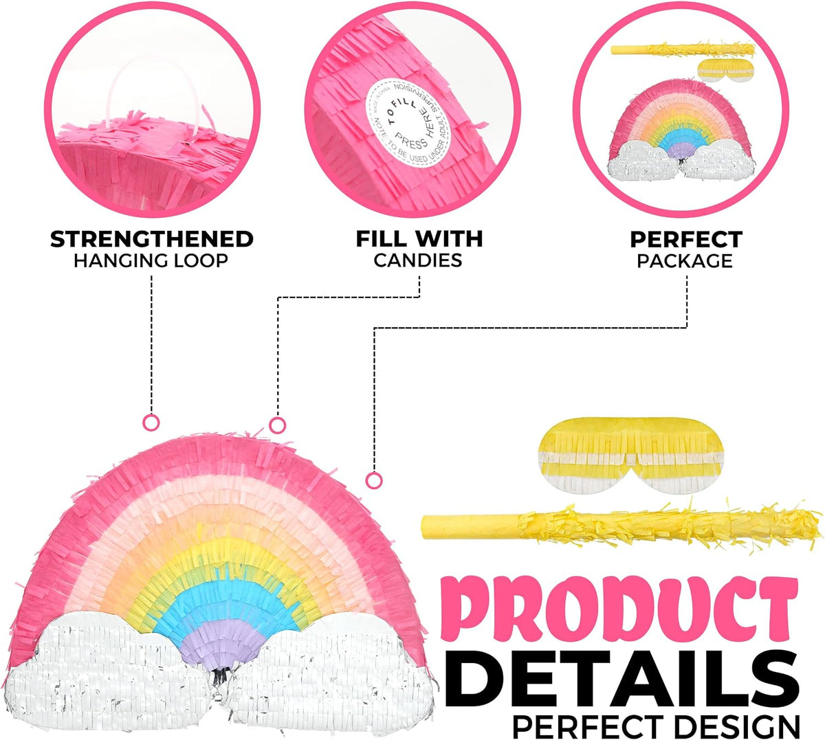 Mushroom Pinatas Bundle with a Blindfold and a Bat - Rinbow - image 3