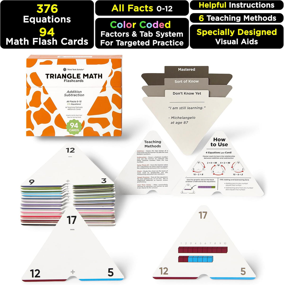 Think Tank Scholar color-coded triangle math flash cards for grades K-6 - view 5